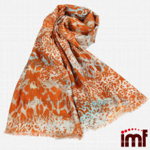 Écharpe mode pashmina orange à imprimé léopard